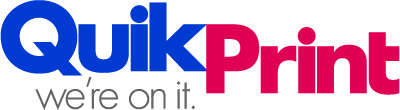 QuikPrint Logo with the written slogan of "we're on it"